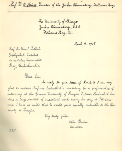 letter from Dr Otto Struve