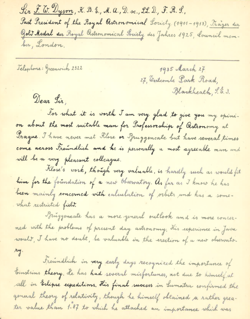 Letter from Dyson, Renate’s Book Of Letters