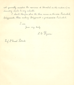 Letter from Dyson, Renate’s Book Of Letters