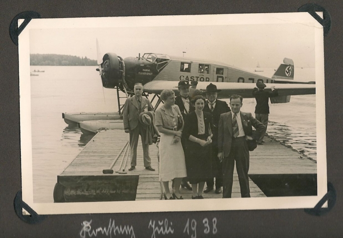 Trip on a plane 1938. Note the swastika.