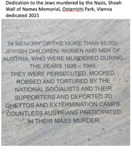 Dedication to Jews who were murdered by the Nazis in the Holocaust
