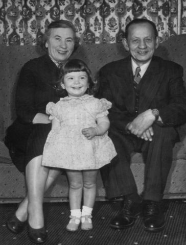 Halina's parents, Sonya and Chaim Lewiner, with her first daughter, Micheline