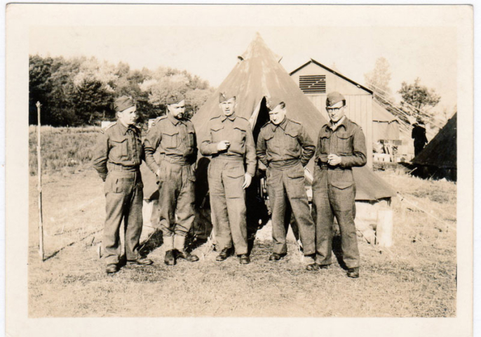 Joe's father (2nd from right) 1940, Polish army camp, Leuchars (Tentsmuir forest)