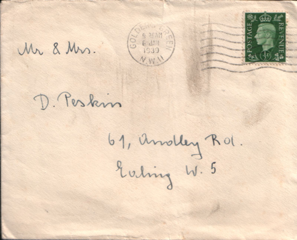 Envelope from letter to the Peskins