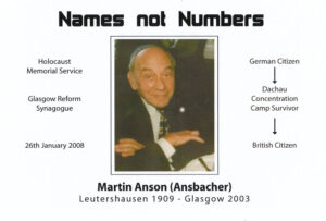 Brochure from Glasgow Reform Synagogue's 26th January 2008 Holocaust Service honouring Martin's life