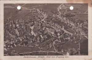 Aerial picture postcard showing the village of Leutershausen, Bavaria, Germany in 1920 circa - Martin was born there in 1909