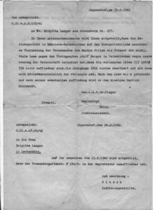 Letter concerning Brigitte ancestry documents. They were unobtainable