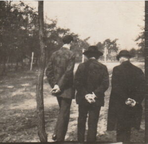 Photo by  K Freundlich approx 1918
Freundlich, Einstein and Prof K Müller are looking for the place for the Einstein Tower on the Astro Physics site in Potsdam Observatory